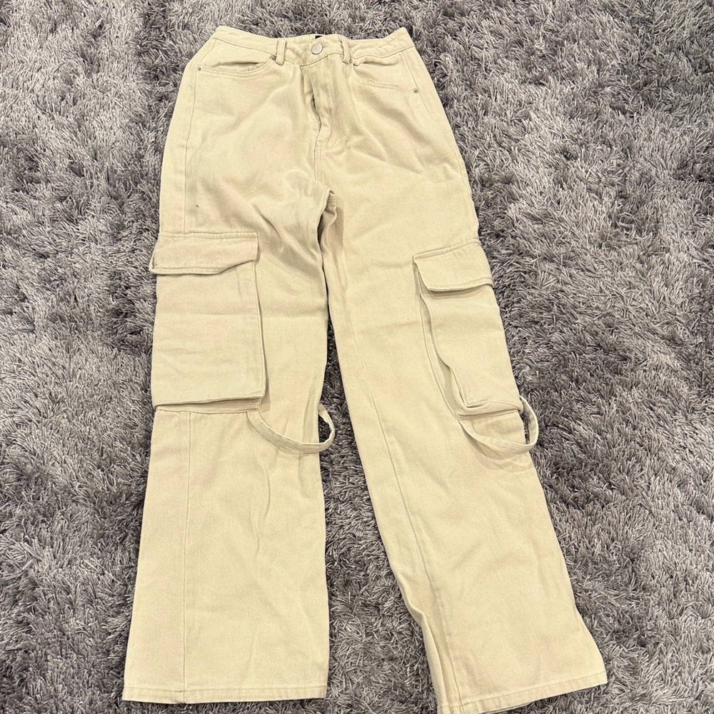 Papermoon Beige Denim cargo Pants. Size small